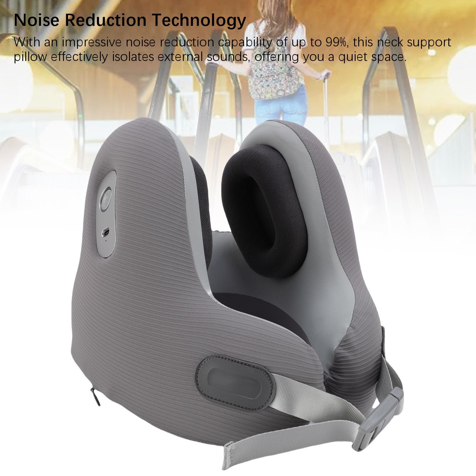 Luqeeg Almohada de Espuma Viscoelástica para el Cuello, Altavoces Bluetooth, Reducción de Ruido, Almohada de Viaje en Forma de U con Batería Integrada de 200 MAh, Ideal para Viajes Largos en Avión