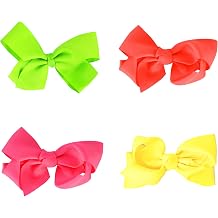 4 Inch Grosgrain Hair Bows, Set of 4 Neon Mix