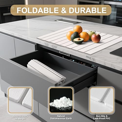 Miniatura 3 de Tapete de secado de piedra para encimera de cocina, tapete plegable grande de secado de platos de piedra, tapete de baño de tierra de diatomeas