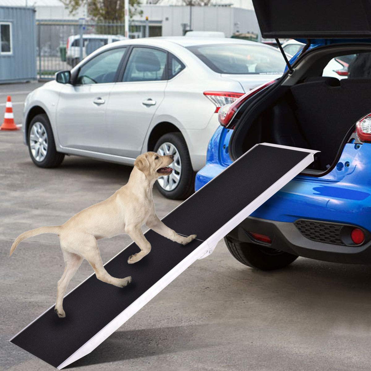 Goplus Dog Car Ramp, Foldable Pet Ramp Portable Aluminum Easy Fold Lightweight Dog Ramp for Car