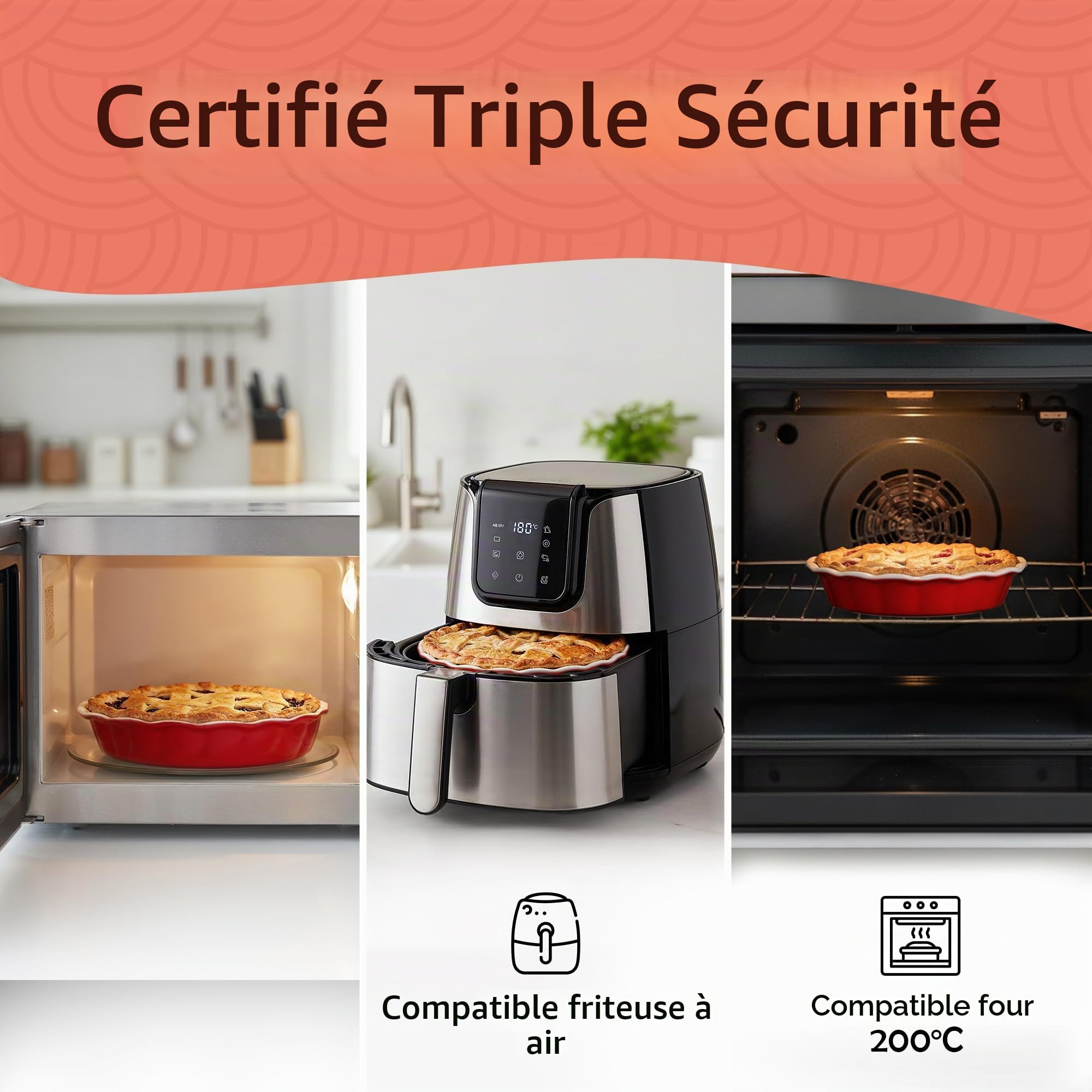 Muldale Plat à tarte de 9 pouces - Plats à tarte ronds en céramique de 23 cm pour le four - Plat à tarte individuel cannelé profond pour tarte aux pommes et à la citrouille - Moule à tarte au steak et