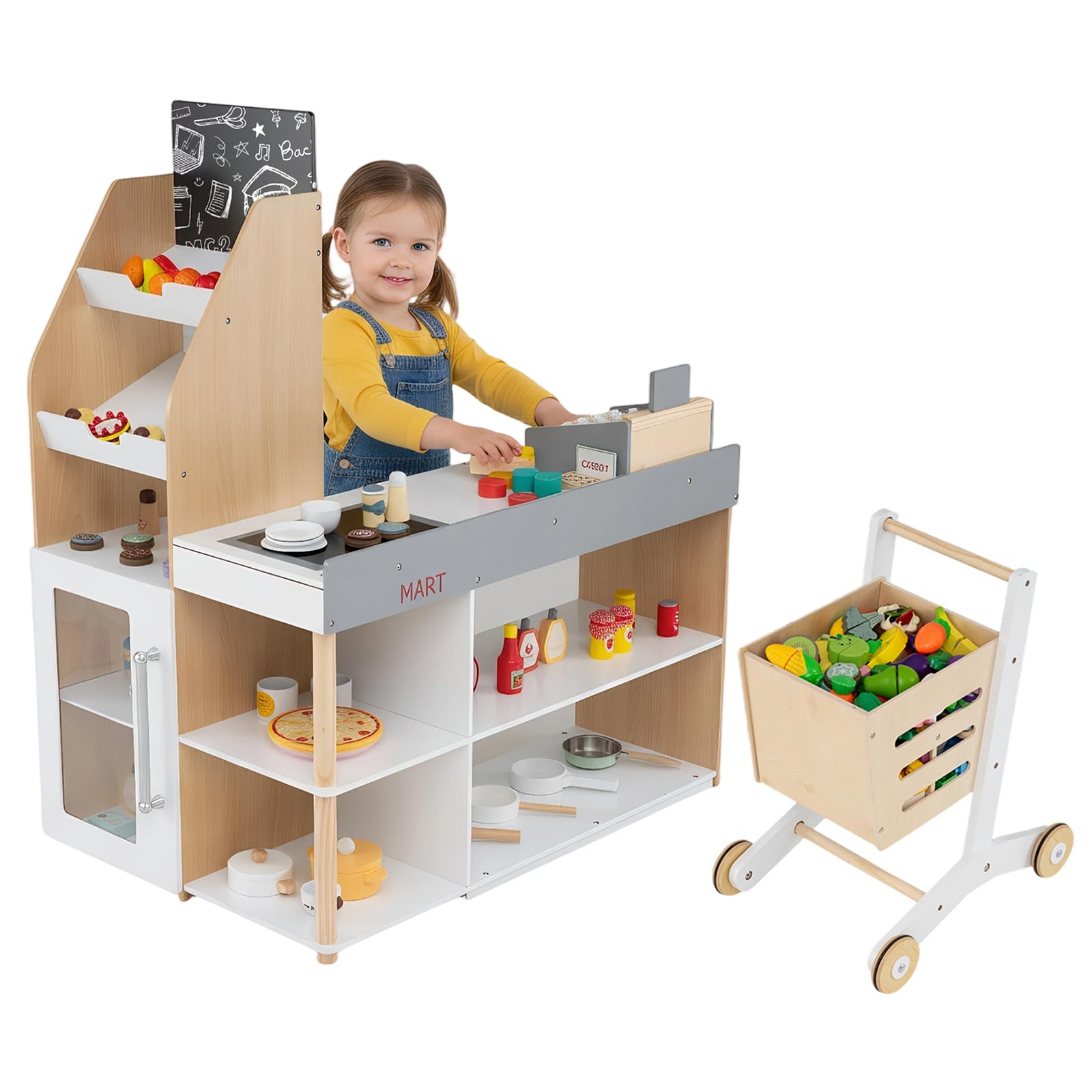 COSTWAY Marchande Enfant avec Comptoir de Caisse & Tableau Noir