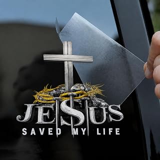 Jesus Saved My Life Vinyl Decal, Christian Cross Car Window Sticker, Religious Waterproof DTF Decal, Faith Car Decal for Truck, Laptop, Tumbler, Christian Gift, 6 inches