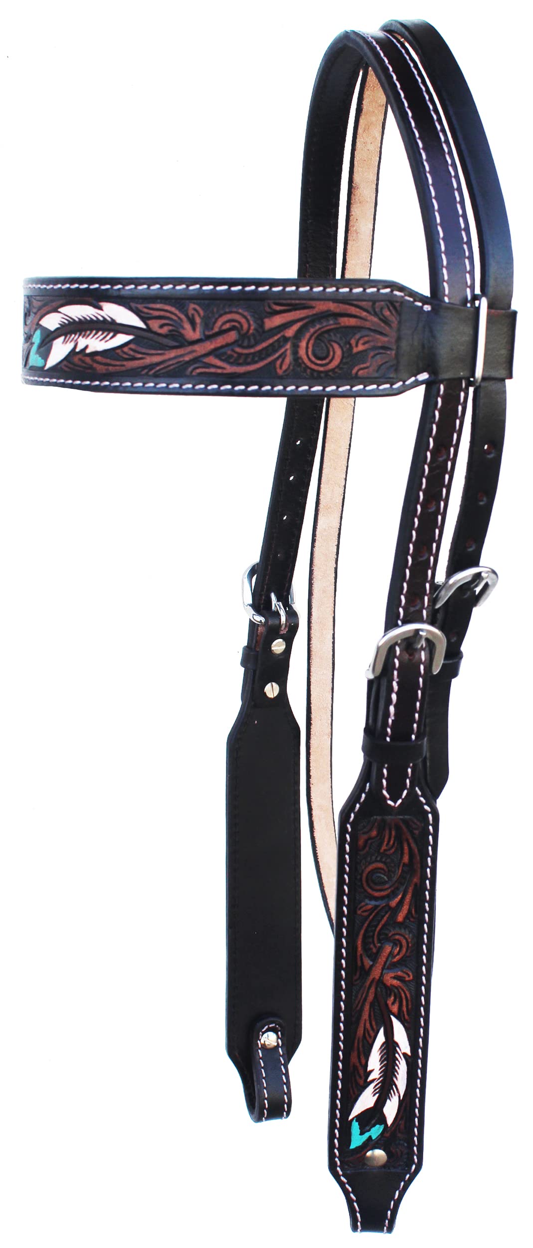 Western, testiera per cavallo, briglia, pettorale, redini, puntine, in pelle, con lavorazione floreale, fatta a mano, 4 design a scelta (design 02, pony)
