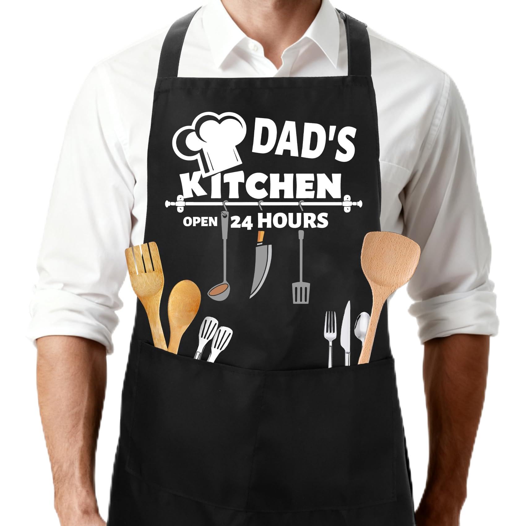 fuakUip Dad Gifts,Fathers Day Gift from Daughter Son,Daddy Aprons for Cooking,Ideas New Daddy Christmas Birthday Gifts,Step Dad Presents Cook,Black BBQ Apron with Pockets,Chef Gift for Men