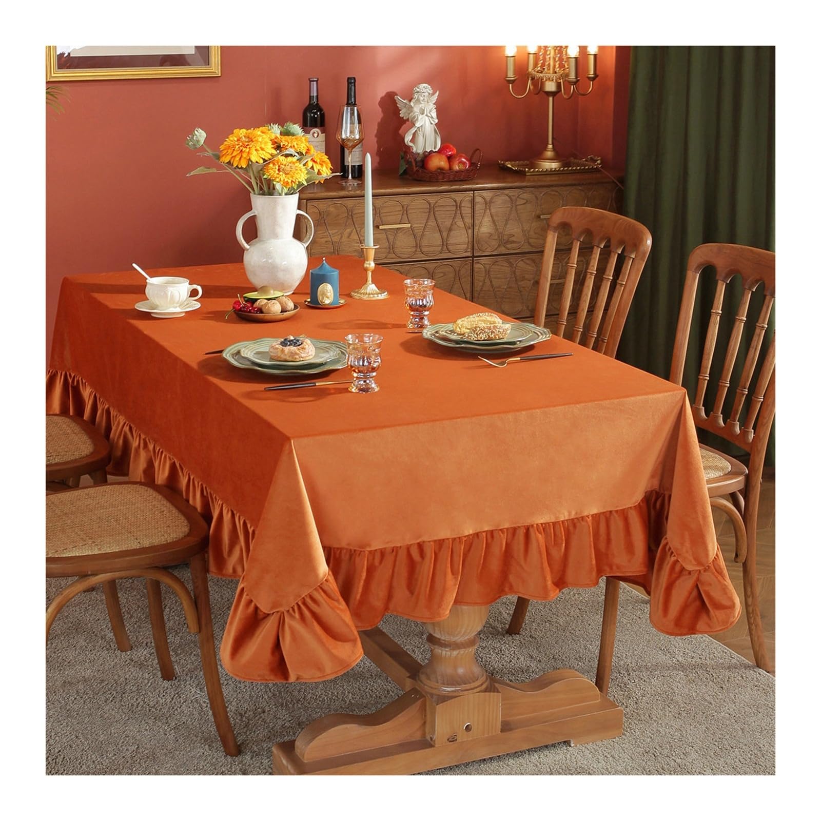 Nappe en Coton Lin Orange Haute Qualité 110x170 cm Rectangulaire