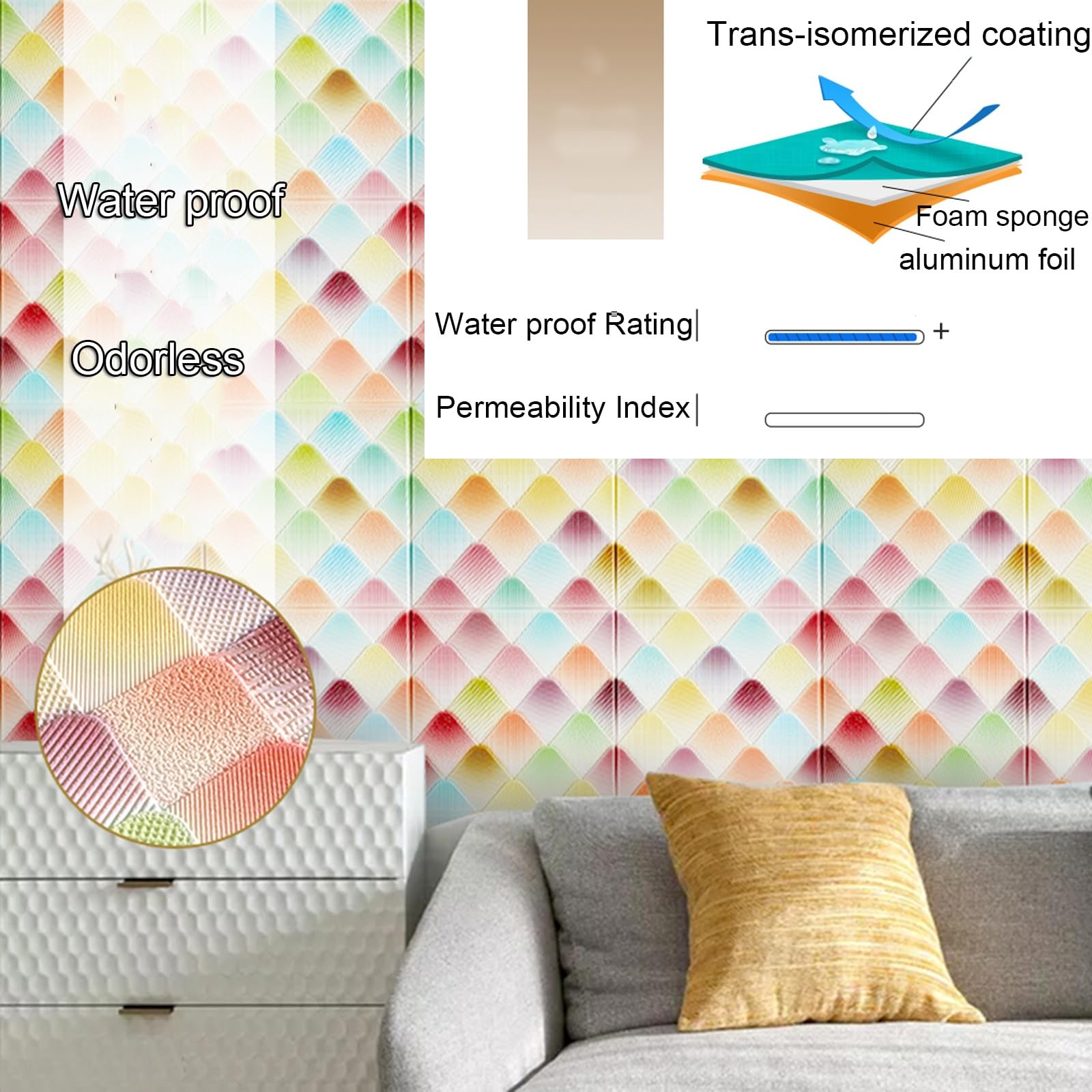 10 Paneles de Pared 26.4x27.6" Creativos Impermeables Y Autoadhesivos Panele Decorativos 3D Decoración Pared Moderna Y Gruesa para Interiores Corte Libre Insonoro E Inodoro