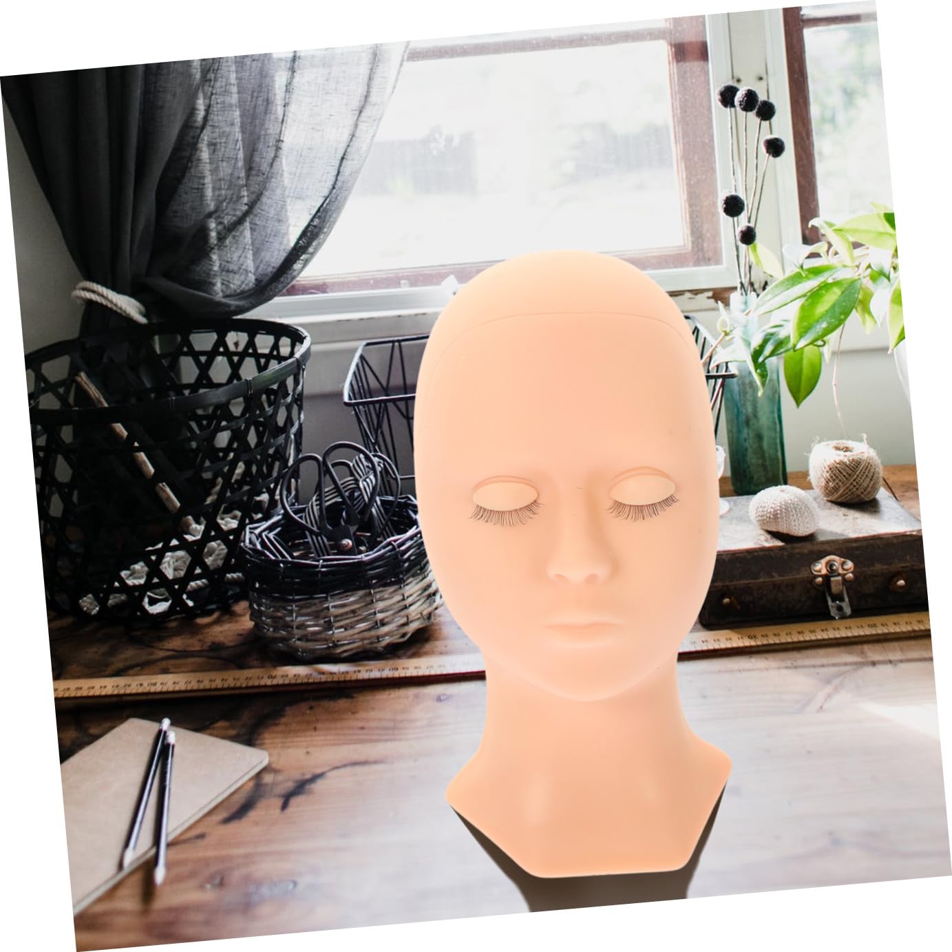 Wimpern Übungskopf mit Abnehmbarem Augenlid, Silikon, Rosa, 1 Satz