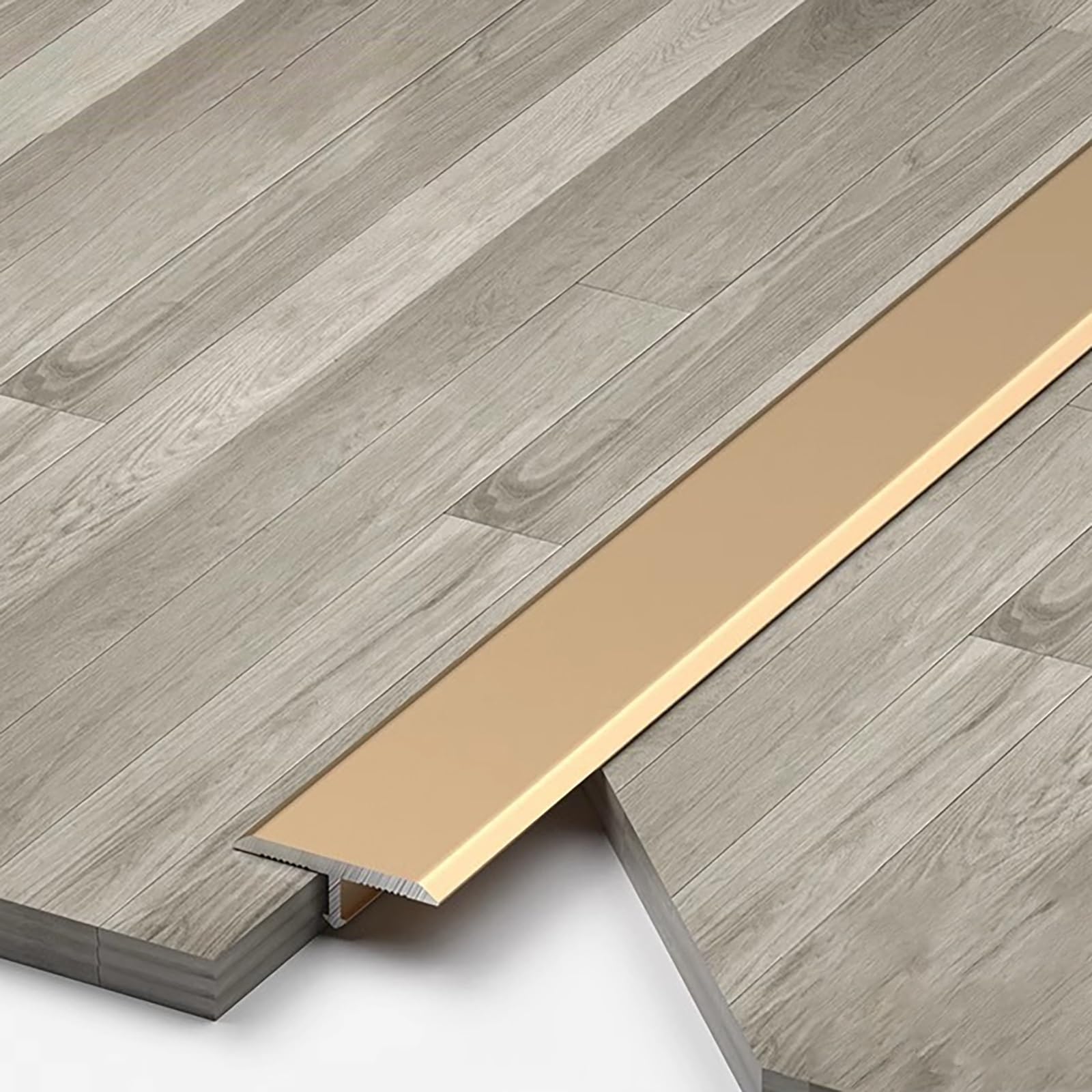 Raouoae T-Profile Transition Strip 3 Pieces, 90cm Aluminum Door Threshold Rail, Easy To Install Floor Compensation Profile, Doorway Transition Bar For Wooden, Tile & Carpet Floors(Titangold,Breite 6MM
