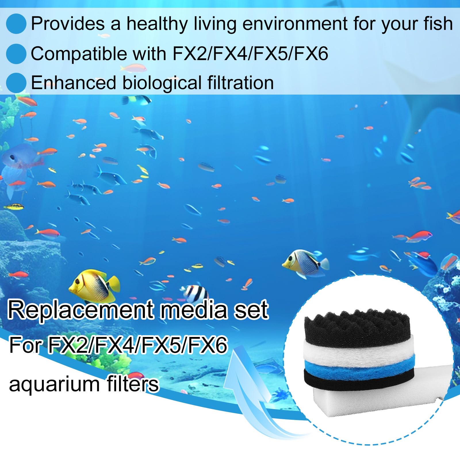 Kit de 24 filtres de rechange pour filtres d'aquarium Fluval FX2/FX4/FX5/FX6, comprend des sacs en céramique, des tampons de polissage à l'eau, des tampons en mousse, un tampon de biomousse