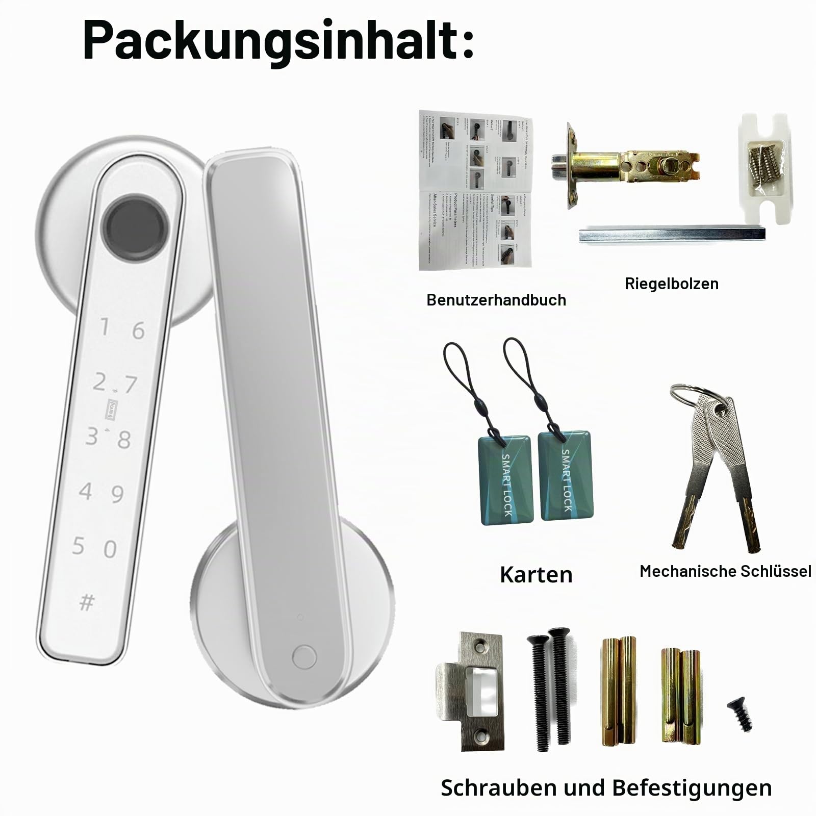 Smarter Fingerabdruck Türschloss, 5 in 1 Automatischer Smart Türgriff mit APP-Steuerung/Fingerabdruck/EC-Karten/Passwort/Backup-Schlüssel, Elektronische Digitale Schlösser Geeignet für Schlafzimmer