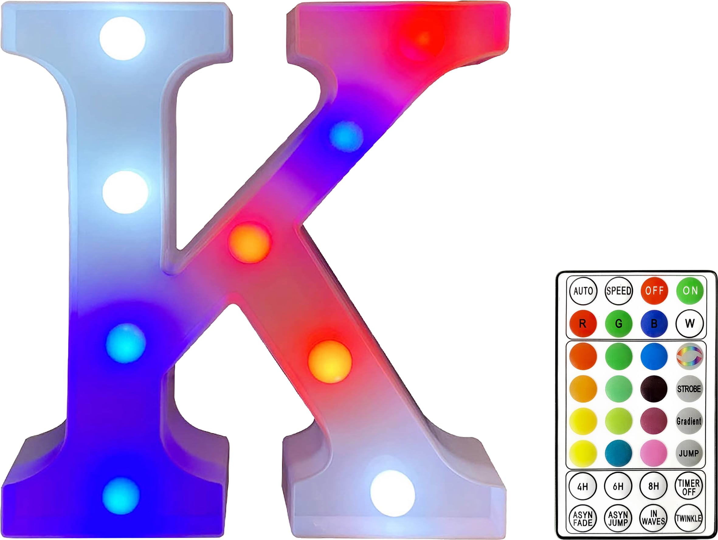 St Helens Home and Garden RGB Colourful Light Up Letter Sign with Remote Control Battery Operated for Parties, Weddings, Celebrations, Bedrooms, Battery Operated. Letter K