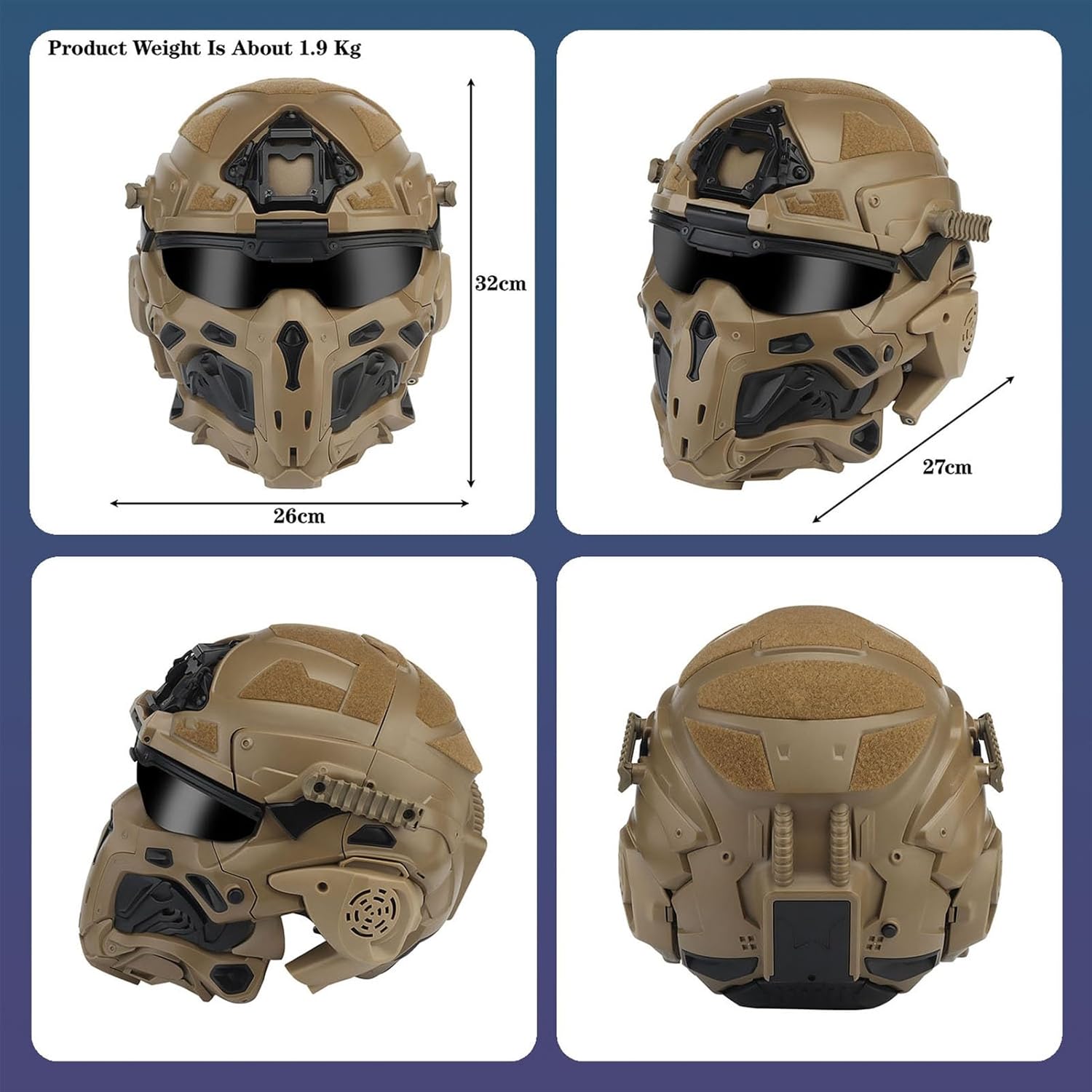 Breathable Full-Face Airsoft Helmet with Flip-Up Shield, Padded Interior & Side Rail System - Durable, Adjustable & Comfortable for Outdoor Activities