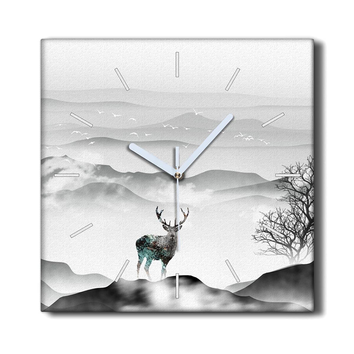 Horloge sans Tic-Tac Toile 30x30cm Salon Décoration Murale Silencieuse Animal Cerf