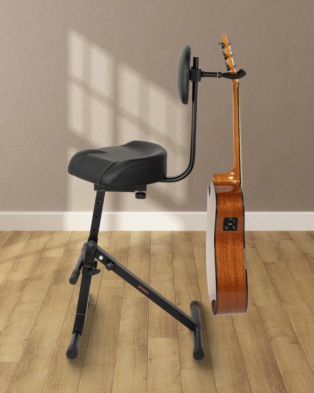STRICH Guitar Stool with Backrest, Adjustable Stool, Height Adjustable Seat with Hanger for Acoustic Electric Bass Guitars, Drum Throne for Adults, Drummer and Guitarist SGT-40