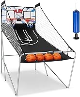 Vista 8 de Giantex Juego de Arcade de Baloncesto Plegable, 8 Opciones de Juego, Juego Electrónico de Tiro Doble para 2 Jugadores con 4 Bolas y Sistema
