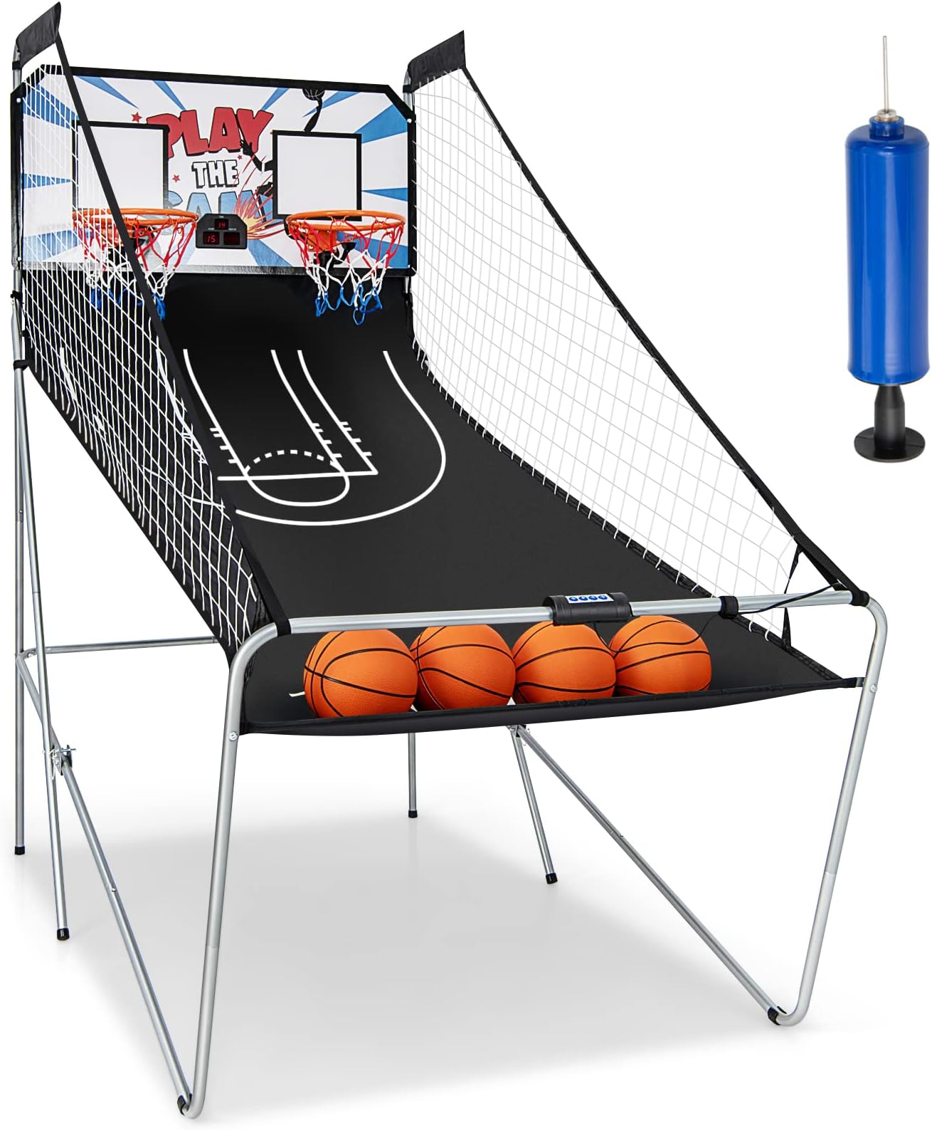 Giantex Folding Basketball Arcade Game - Electronic Hoop with 8 Game Modes, 4 Balls, 2 Hoops, Air Pump, LCD Scoreboard - For Adults & Kids