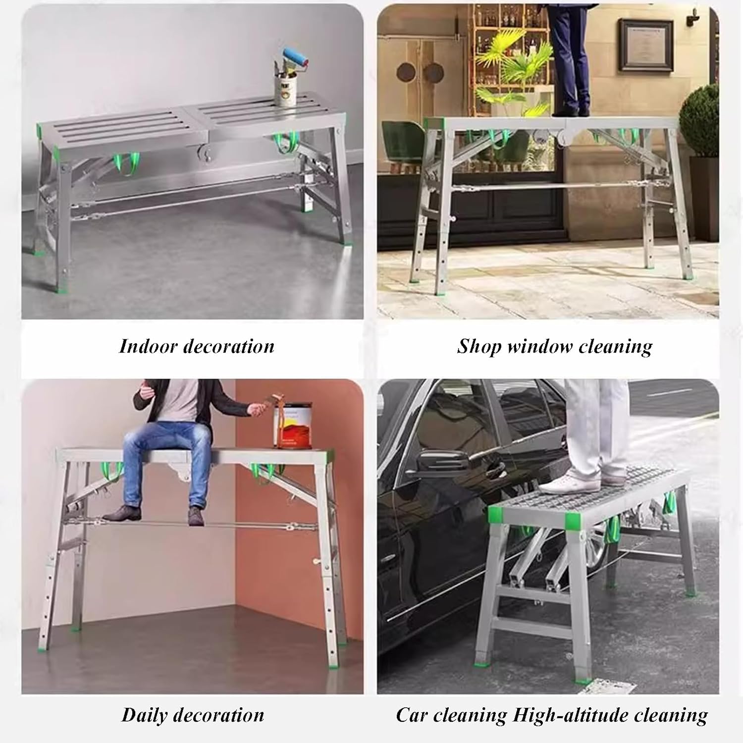 Scaffolding Platform Adjustable Height Folding Work Platform Steel Portable Scaffold Ladder, Non-Slip Work Bench 400KG Capacity for Drywall, Cleaning RV