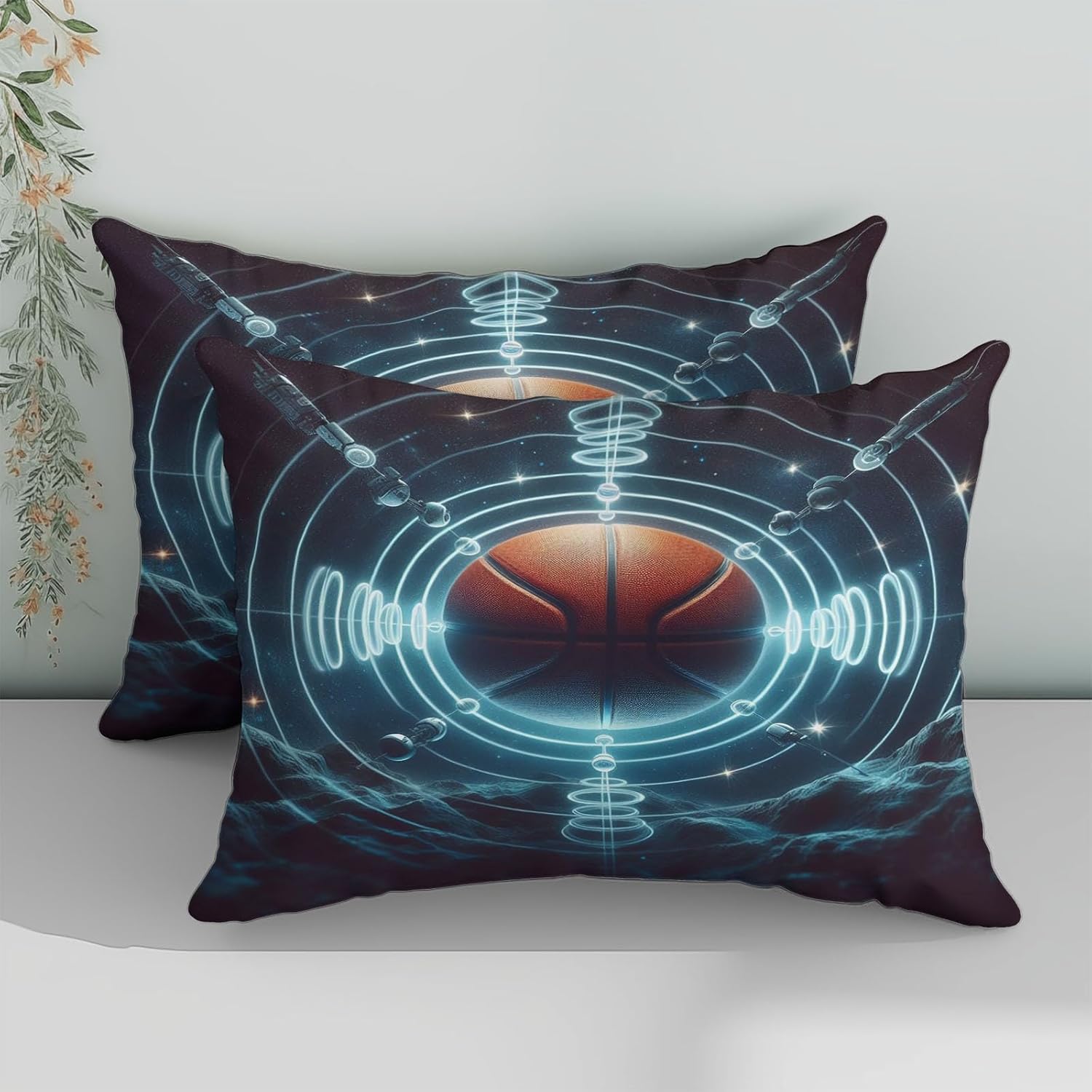 2 Piece Duvet Cover Set, Toddler Printed Duvet Cover, Dark Purple Bedding, Boy Girls Kids Bedding, Cosmic Galaxy and Basketball Elements Quilt Comforter Cover, 1 Pillowcases