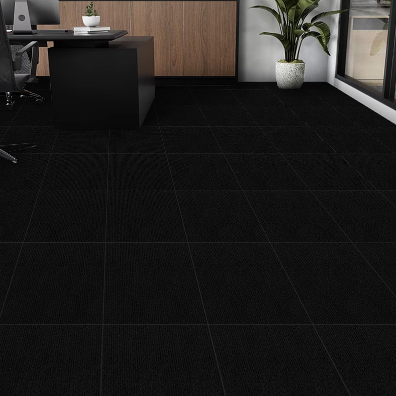Dalles de moquette autocollantes, carreaux de moquette pour sol, tapis antidérapants pour salon, bureau, chambre, noir, à décoller et à coller, 30 x 30 cm, 20 pièces