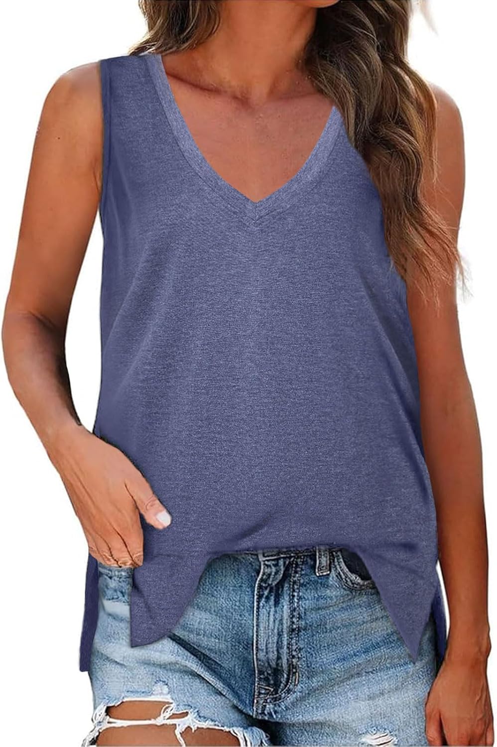 7th Element Womens Plus Size Tank Top Sleeveless Tops Loose Fit V Neck Flowy Summer Ladies Dressy Shirt Tunic