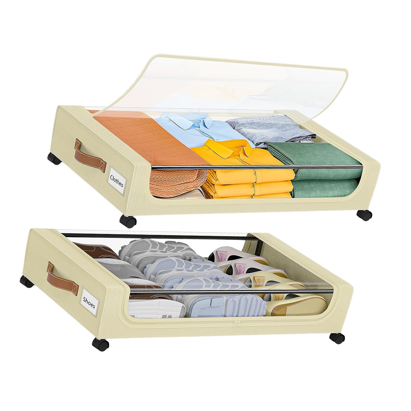 HGENAHGTF Clear Window Underbed Storage Organizer, 2 Pack Rolling Bins with for Clothes, Shoes, and Bedroom Storage Bedroom Closet Dorm Apartment Pull Out