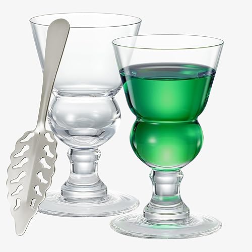 Miniatura 2 de The Wine Savant - Juego de vasos de absenta de cristal vintage, 7 onzas, clásico de tallo con depósito de burbujas suizas, ideal para degustar,