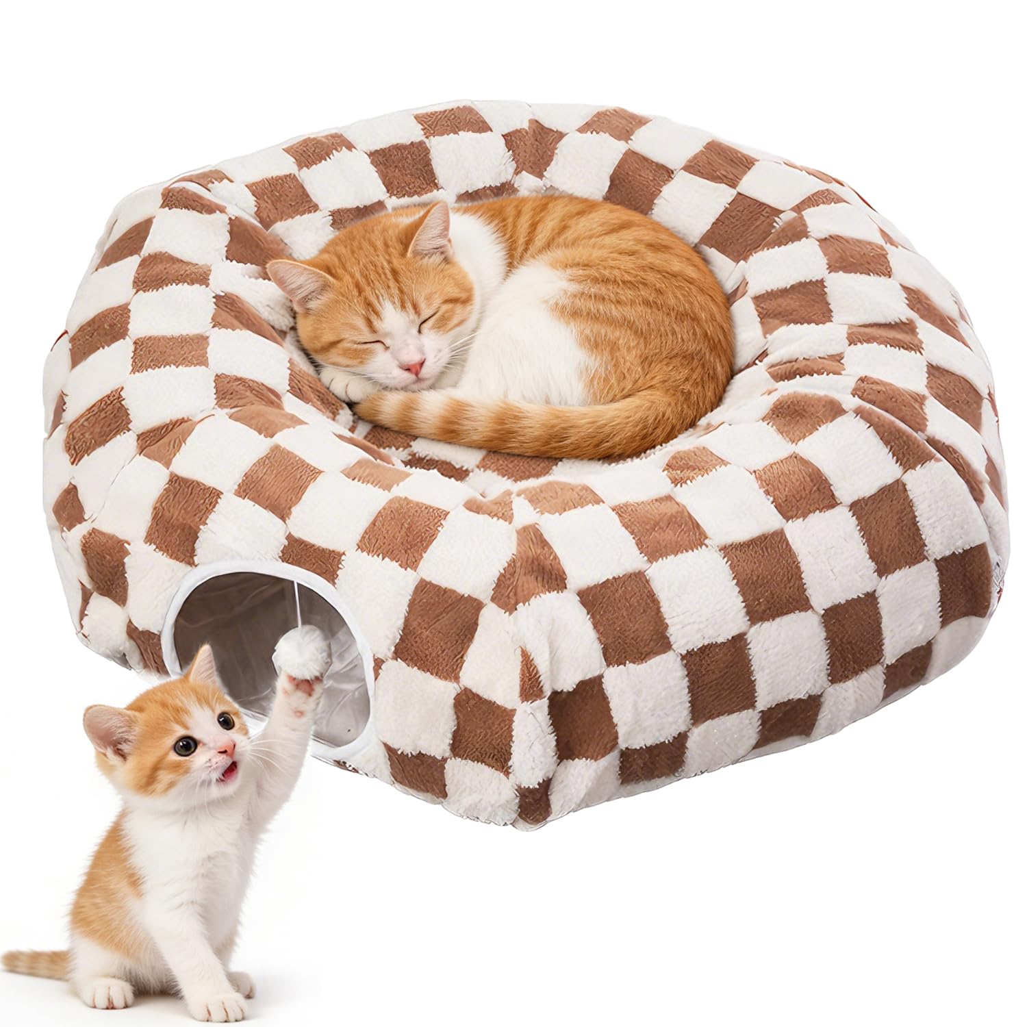 Tunnel de jeu 2 en 1 pour chat et chat avec jouet suspendu, tunnel pour chat XXL avec 2 entrées, coussin lavable, tunnel pliable
