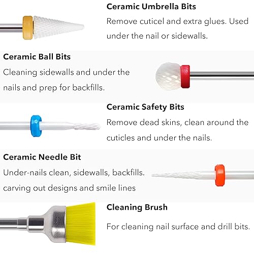 Miniatura 4 de Brocas de cerámica para uñas, 10 unidades, accesorios profesionales para cortar uñas, accesorios de liberación de uñas de gel, uñas de gel, brocas