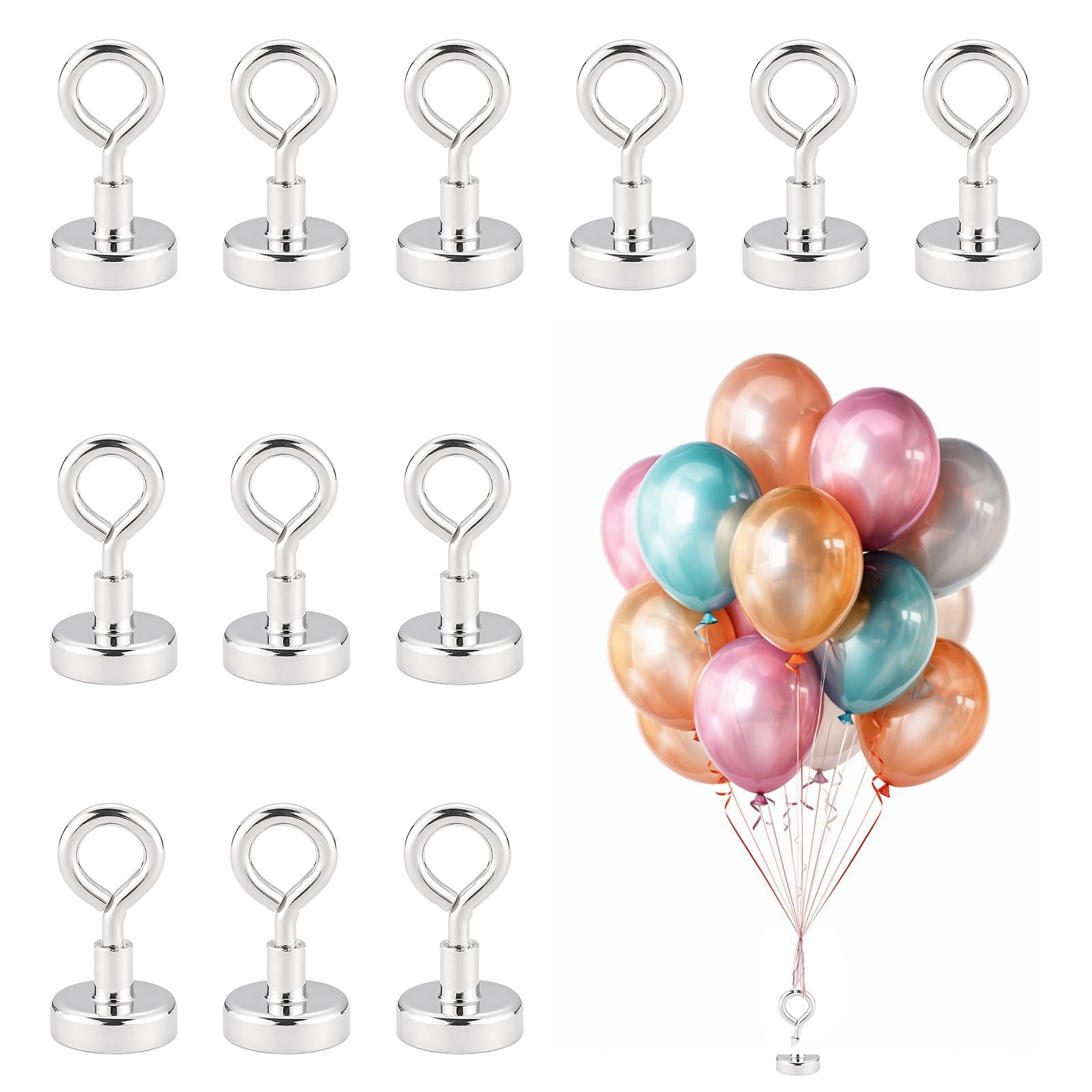12 Pcs Silver Balloon Weights, Reusable Helium Balloon Weight with Strong Magnetism, 3 Kg Tensile Strength, Party Decorations for Birthday, Wedding, Christmas and Events