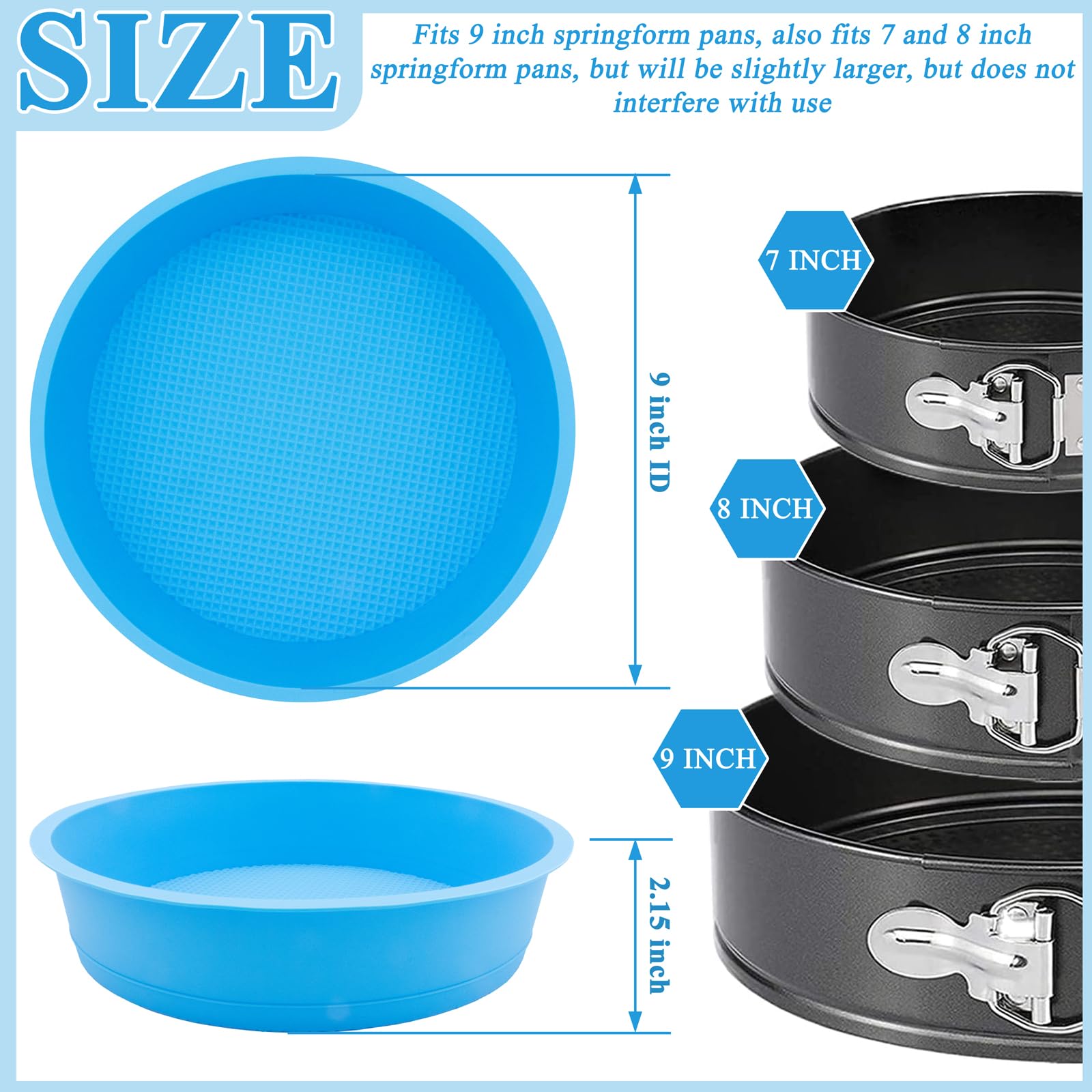 Protector de sartén para tartas de queso, protector de silicona desmontable, 9 pulgadas antiadherente, sin BPA, evita la entrada de agua (azul) 2