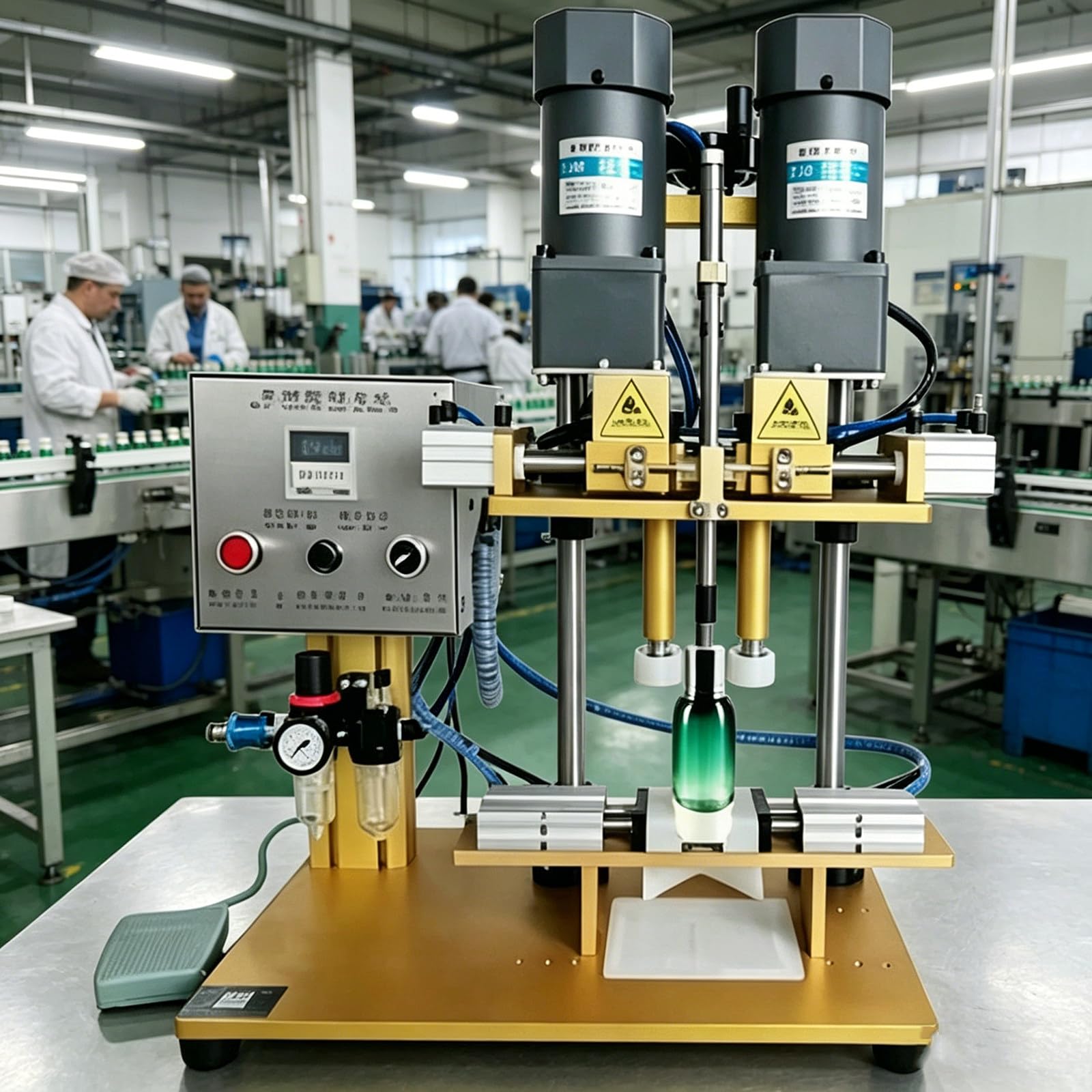 Máquina neumática de sellado de botellas, prensa selladora de latas de altura ajustable para tapas de plástico y metal, 20-40 botellas por minuto de velocidad de tapado