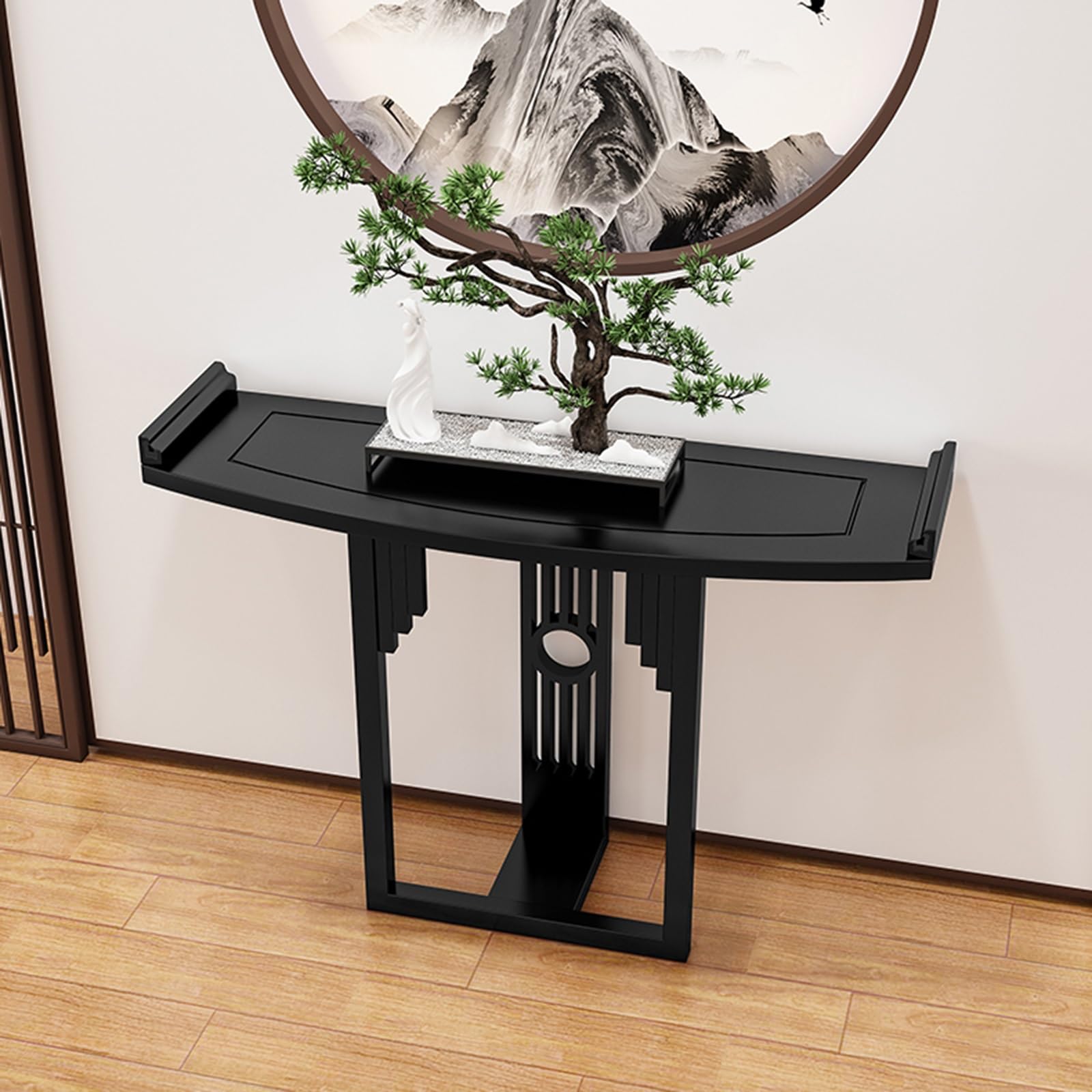 Mesa Consola Rectangular Larga de Madera, Mesa Auxiliar Estrecha para recibidor, Ideal para Sala de Estar, Pasillo, sofá o vestíbulo (Negra).
