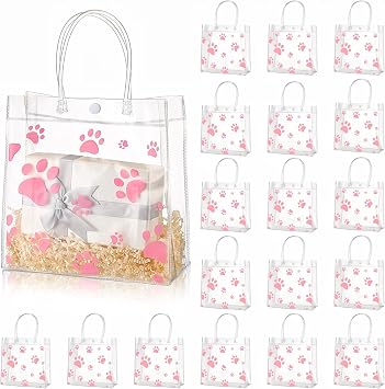 Teling 20 Pcs Dog Paw Clear Plastic Gift Bags,Pink