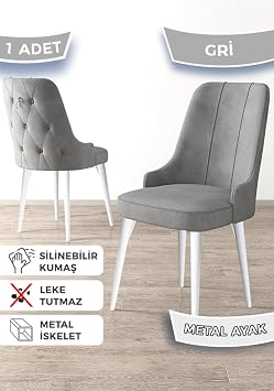 Newa Serisi Babyface Kuma  Gri Sandalye, Beyaz Metal Ayak, G m  Halkal , 1 Adet