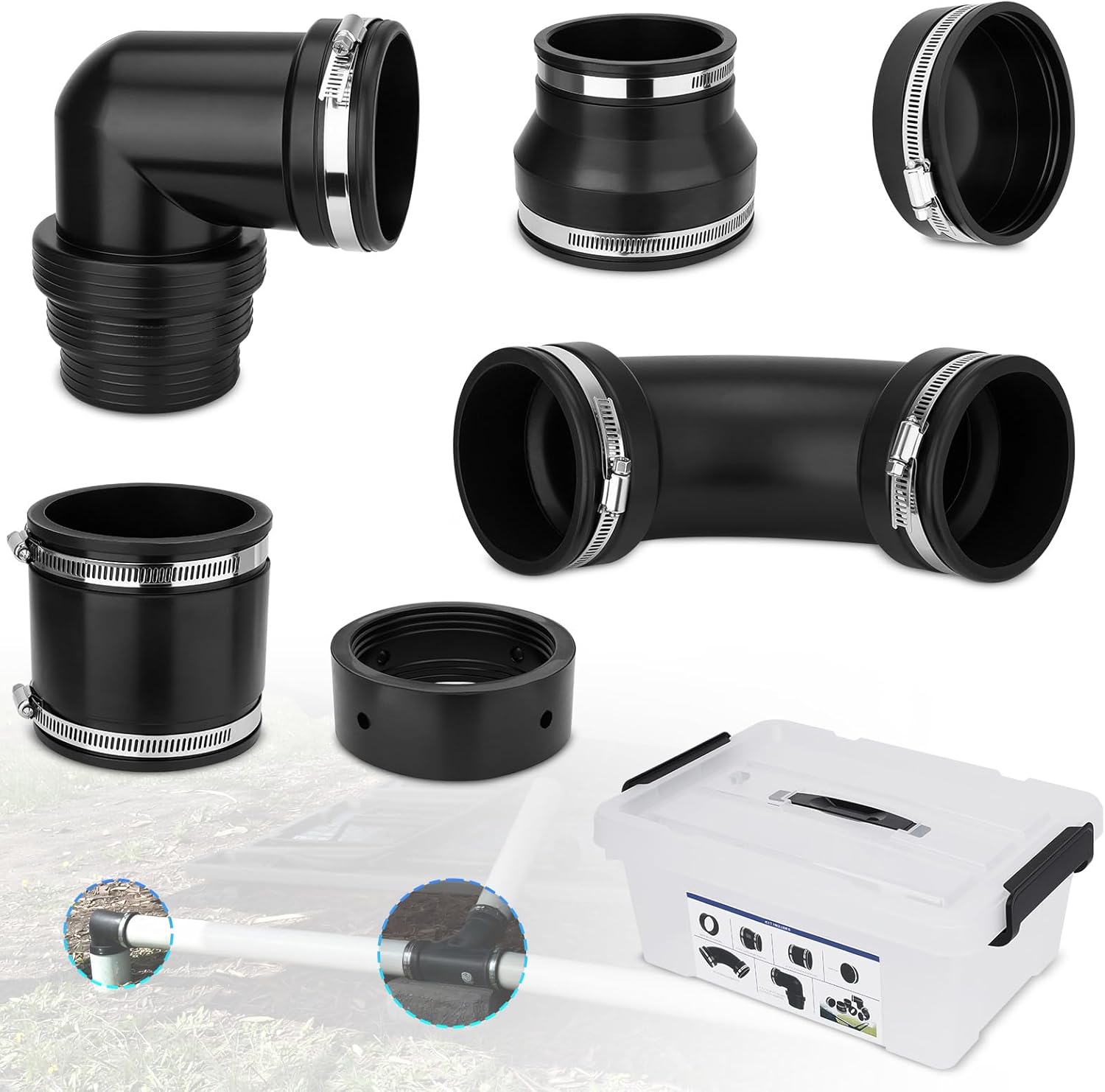 RV and Camper Sewage System Plumbing Connection Kit with Slip Fit Coupling Adapter Compatible with 3 inch PVC Pipe RV Sewer Hose and Fittings RV Sewer Adapter