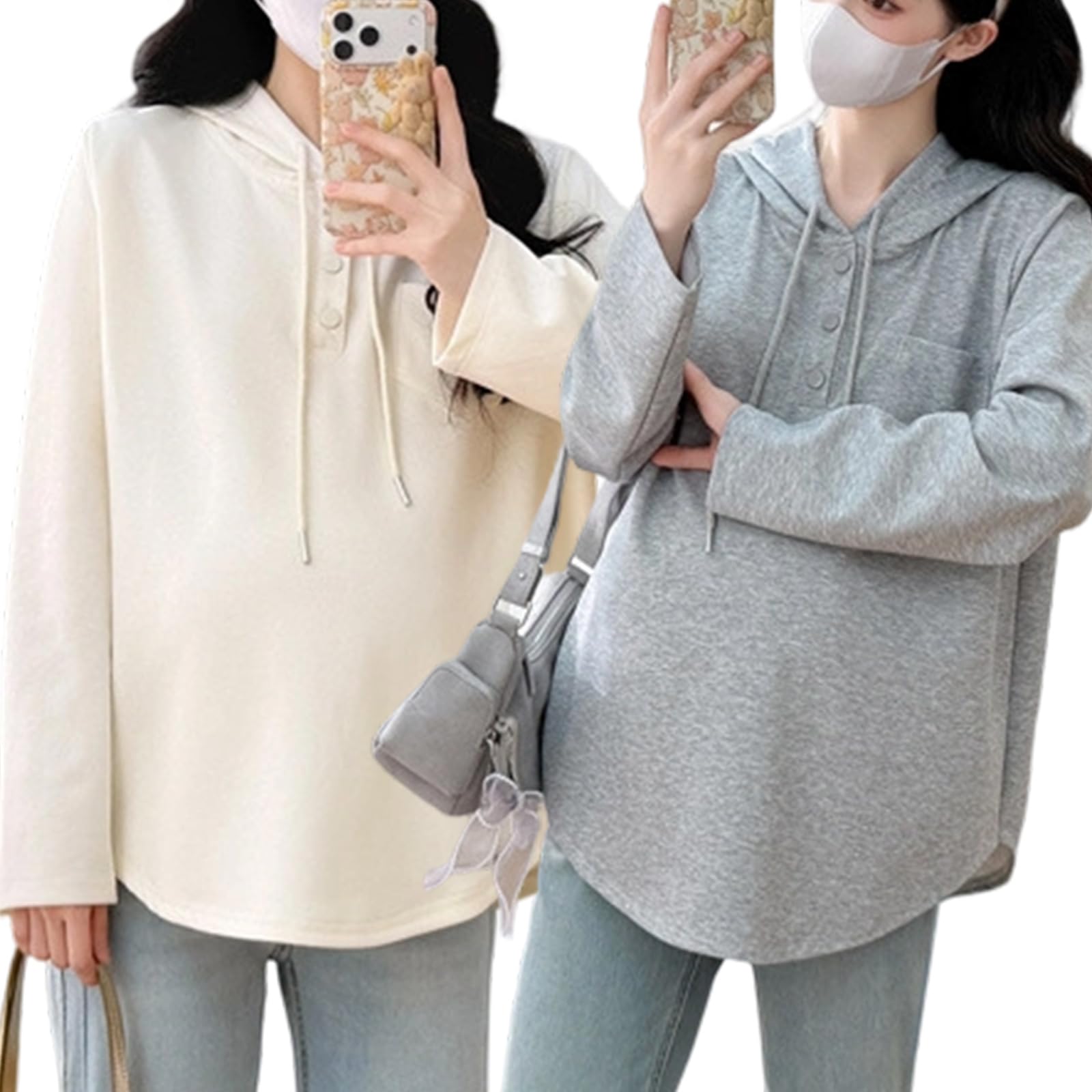 Camisa de maternidad informal con capucha para primavera con diseño resistente al viento, transpirable, mezcla de algodón y poliéster, sudadera cómoda con capucha para embarazo