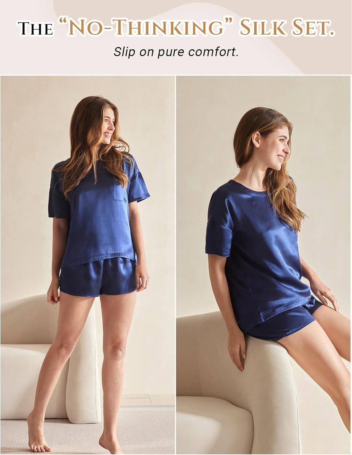 THXSILK 100% Mulberry Silk Women's Pajamas Set, Women's Lingerie Sleep Lounge, 2 Piece Womens Pajama Shorts Silk Pjs - Image 3