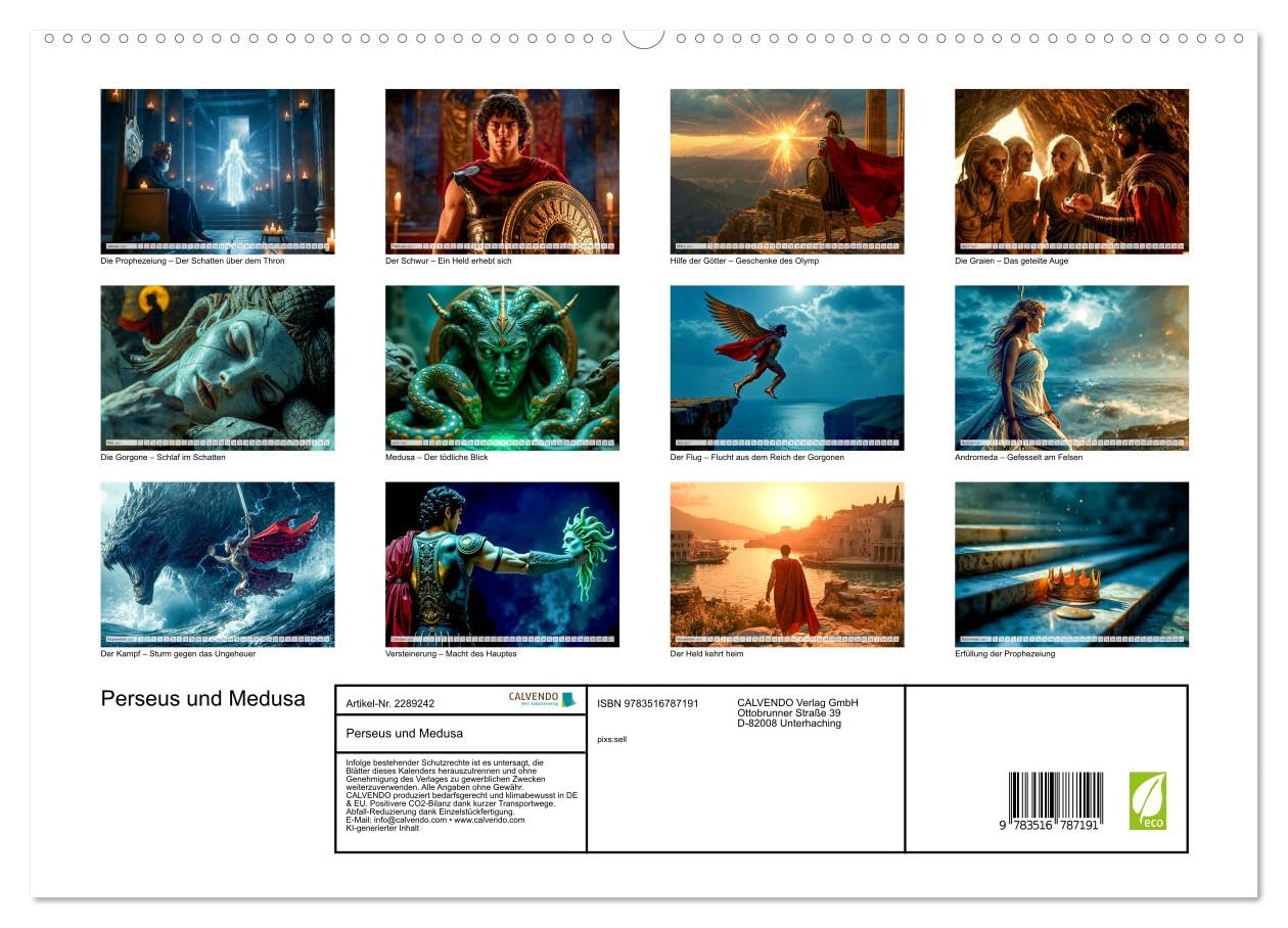 Perseus und Medusa (hochwertiger Premium Wandkalender 2027 DIN A2 quer), Kunstdruck in Hochglanz: Perseus gegen Medusa – eine visuelle Heldenreise in 12 epischen Momenten. (CALVENDO Kunst)