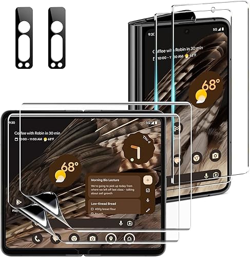 CWQZGUF Juego de 6 protectores de pantalla Pixel Fold 5G, 2 películas interiores de TPU + 2 vidrios exteriores templados + 2 protectores de lente de