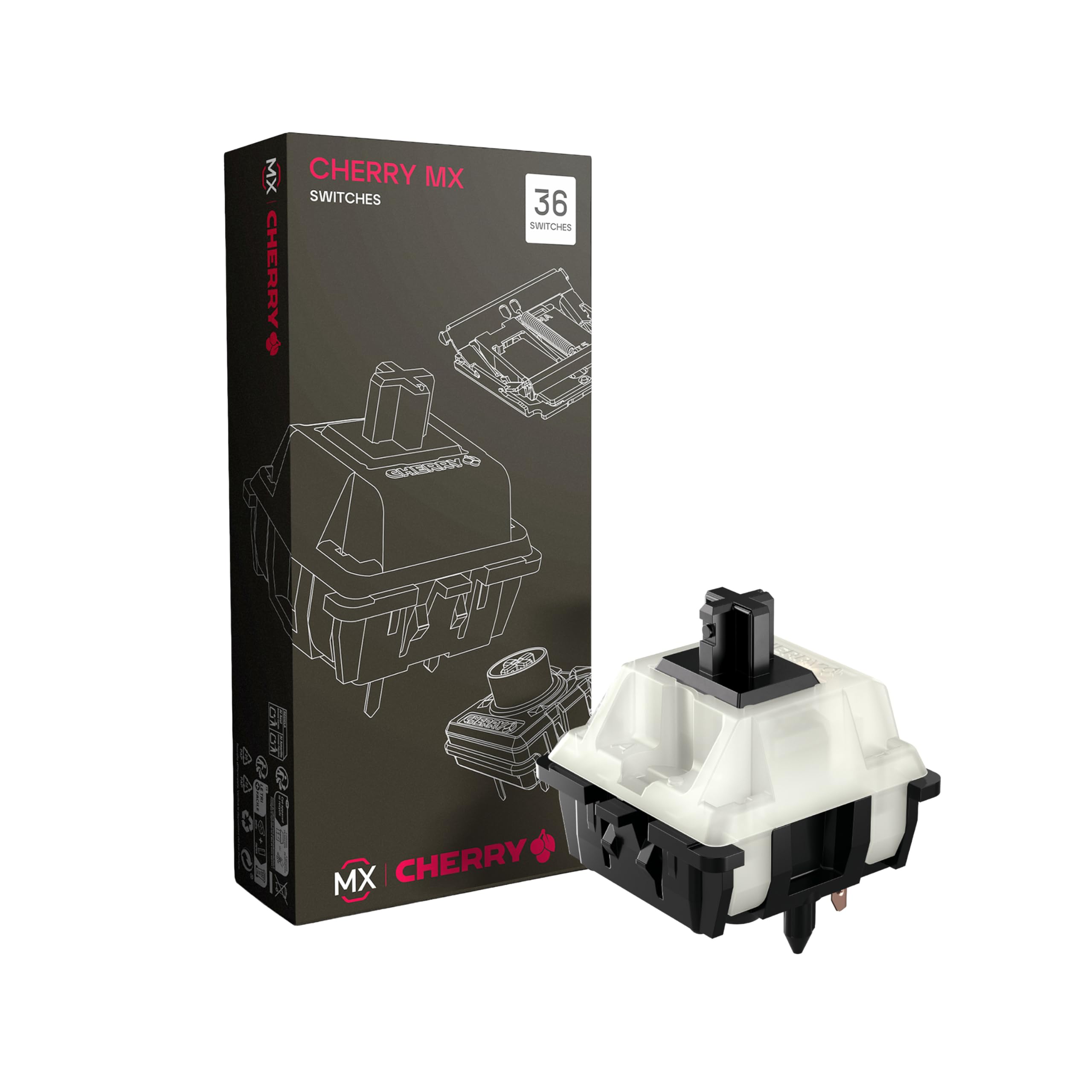 CHERRY MX2A BLACK CLEAR TOP Switch Kit, 36 Mechanical Keyboard Switches, for DIY, Hot Swap or Gaming Keyboard, Linear Switch without Click, Powerful & Direct