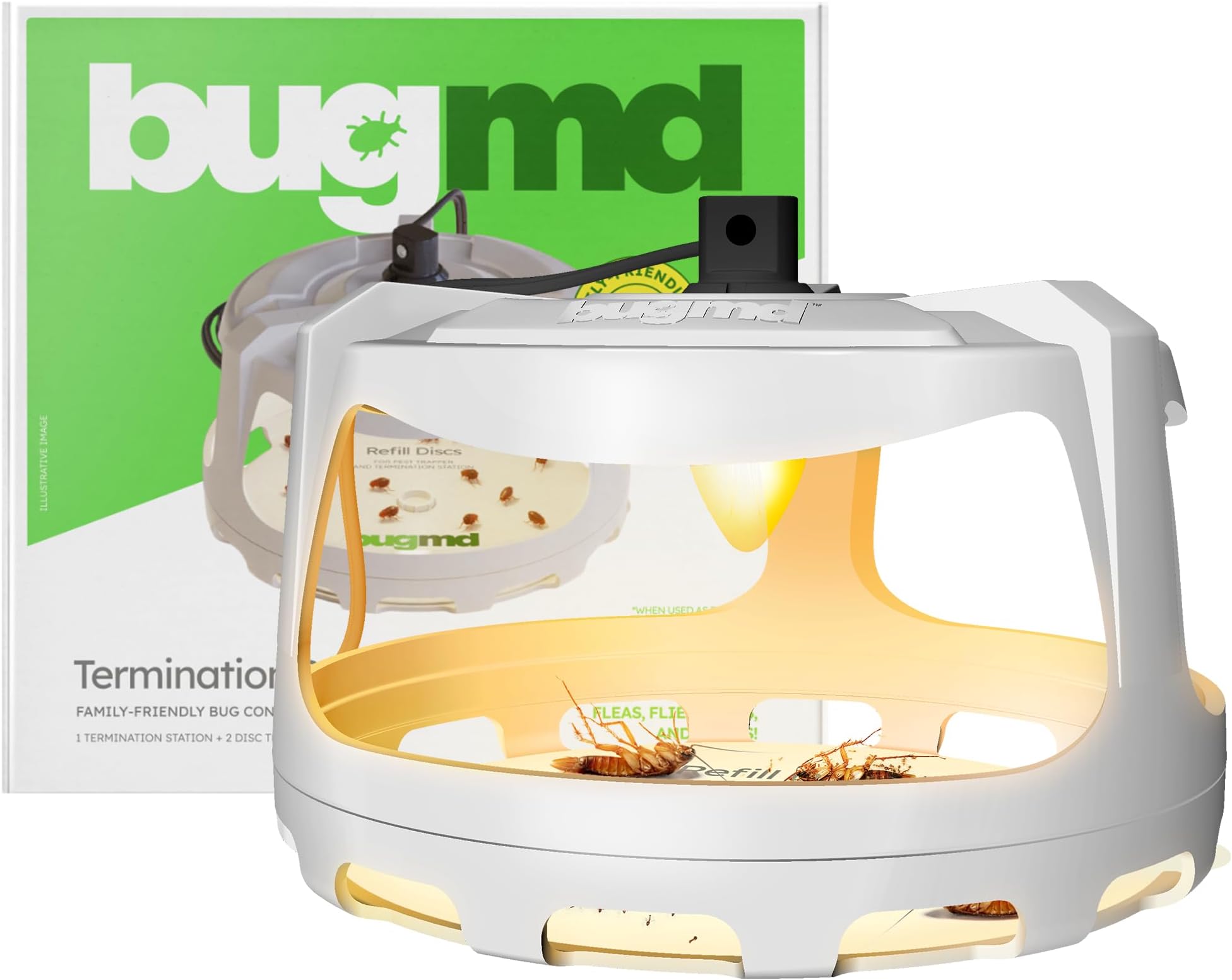 BugMD - Termination Station Trap - Combination of Light, Heat and Glue - Pests, Bugs, Ticks, Spiders, Moths, Bed Bugs, Flea Trap for Inside Your Home with Refills - Bug Catcher Pest Control