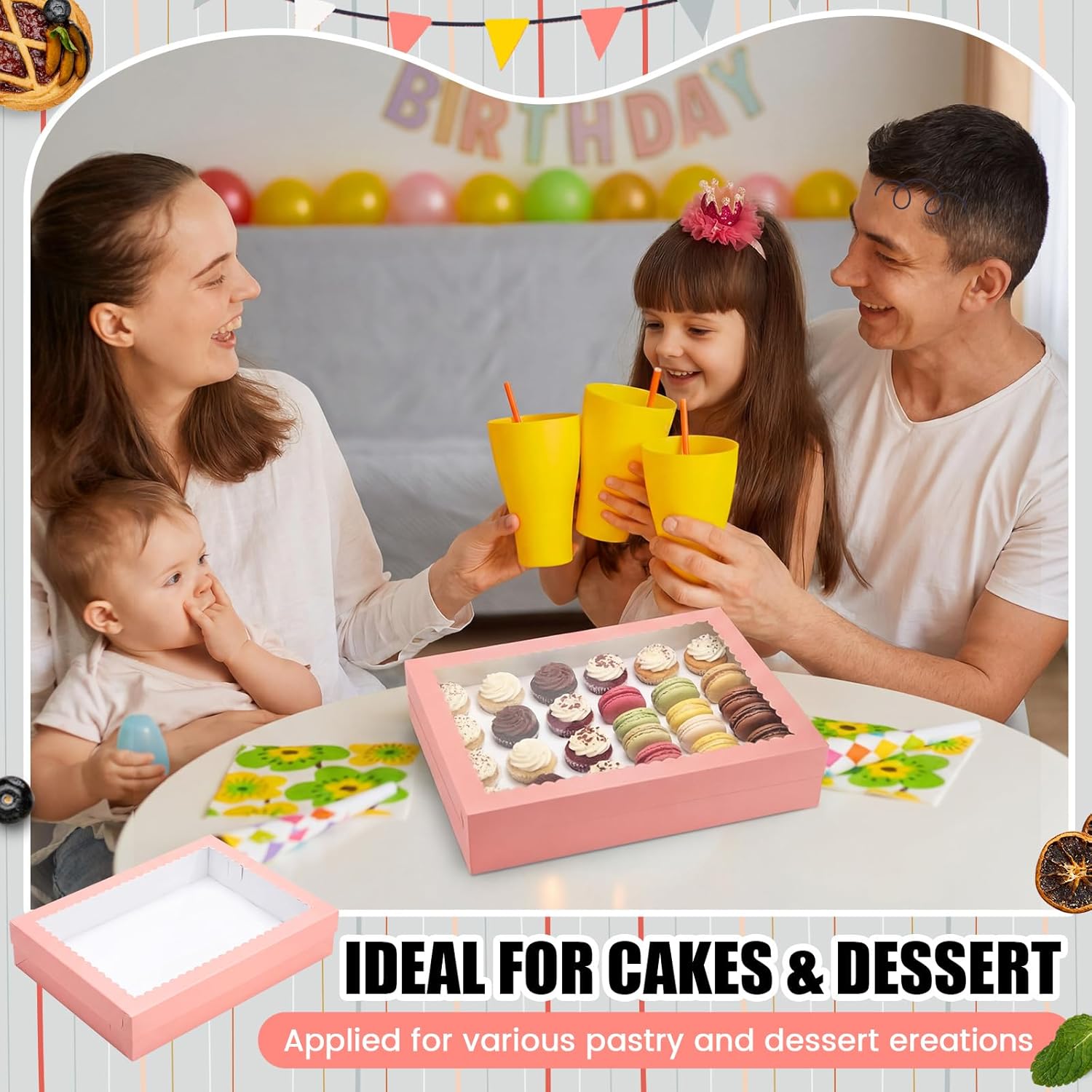 20 Pcs 19x14x4 Inch Half Sheet Cake Boxes 10pcs Large Rectangle Bakery Boxes with Window and 10pcs Cake Boards for Pastry Baking Cupcakes Pie Cookies Birthday Party (Pink)