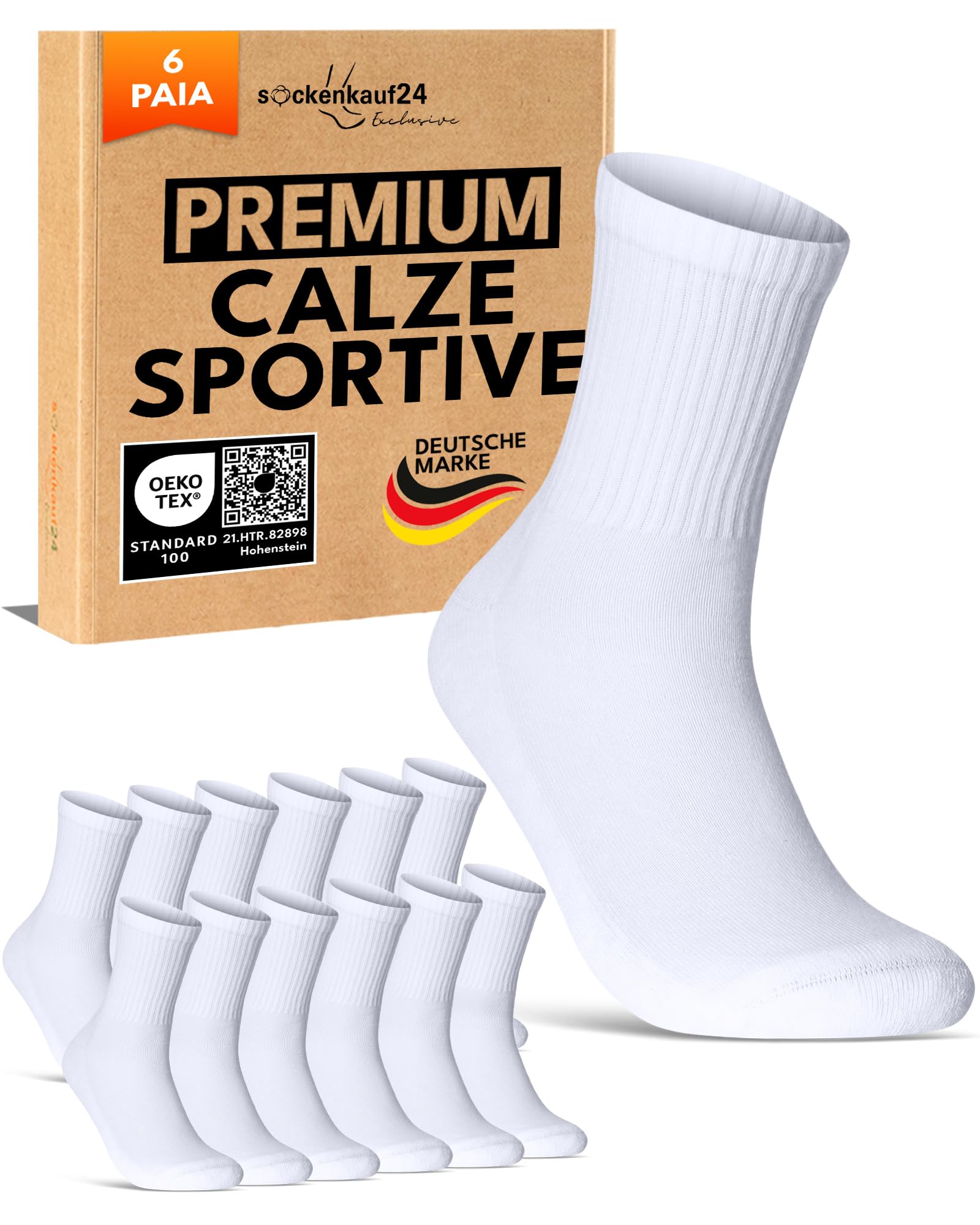 sockenkauf24 Calze Sportive Uomo Calzini Tennis 6 Paia Spugna Rinforzati Crew Socks