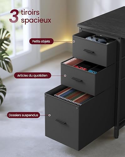 VASAGLE Bureau Gaming d'angle Réversible, Prises USB & LED, Table en L Étagères, Support d'Écran 3 Tiroirs Rangement, 140 x 100 cm, Travail Domicile & Gaming, Noir Boisé et Noir Mat LWD162B101 - 8