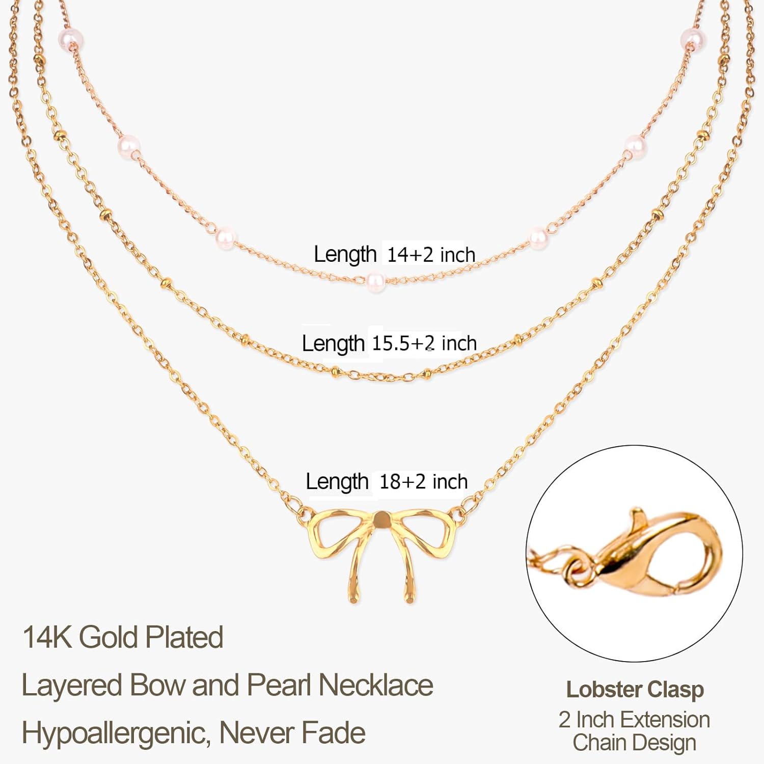 3Pcs Gold Necklace for Women, Bow Necklace Pearl Choker 14K Plated Layered Gold Necklaces Stack Chain Dainty Cute Trendy Women's Jewelry Gifts - Image 5