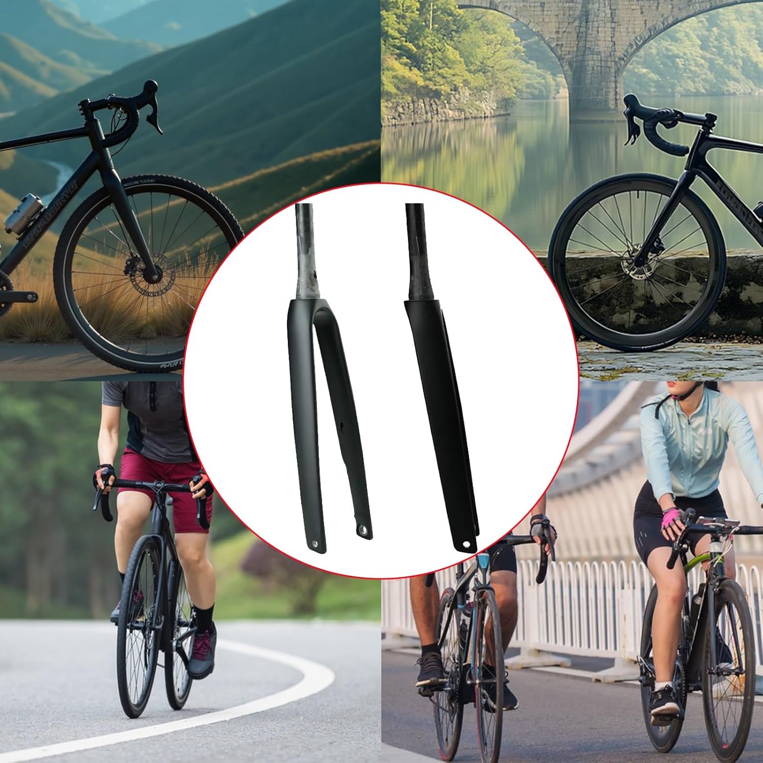 Full Carbon Rigid Fork 700C Road Bikes Fork 28.6mm Tapered Steerer Tube Threadless Bike Fork Disc Brake Thru Axle 12x100mm Hard Fork