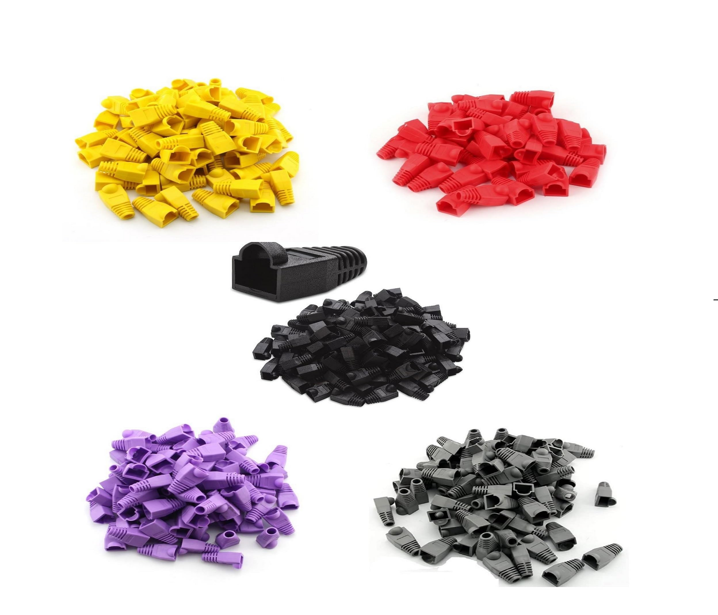 WETEK {Pack of 200) Cat5E Cat6 Rj45 Plugs Ethernet Network Cable Strain Relief Socket Boots Caps RJ-45 Connector Silicone Cap (Multi-Colored)