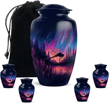 Fashionzaadi Prism Dragonfly Urn for Ashes Adult Male,1large+4keepsake Cremation urn for Ashes for Women, Cremation urns Adult Man Human Remains,Burial urns, urnas para cenizas humanas adultos