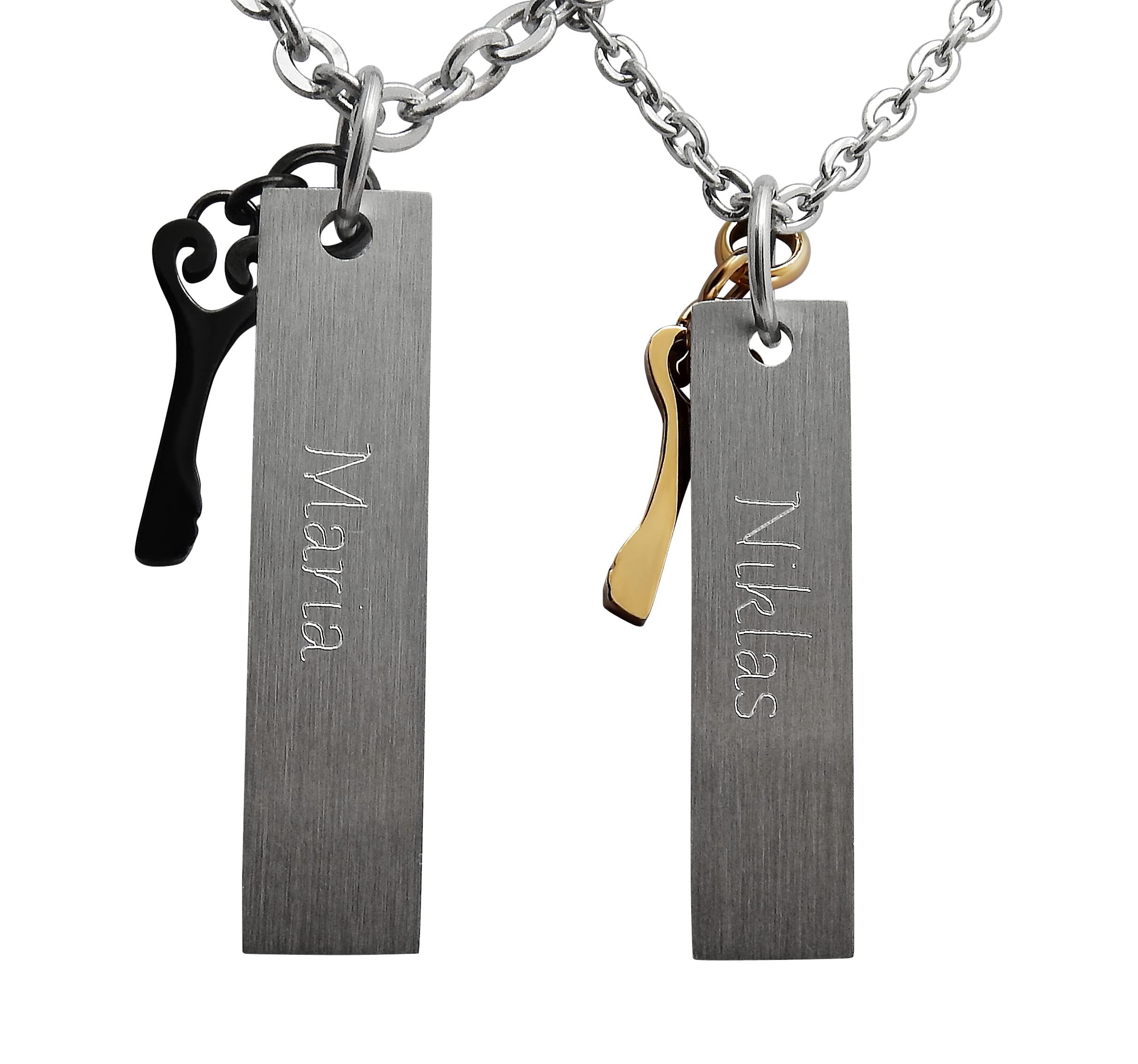 Personalisierte Kette mit Gravur Edelstahl 50 cm mit Anhänger "Thank you for beeing beside me" in silber schwarz gold - Personalisierte Halskette für Frauen Männer Damen Herren